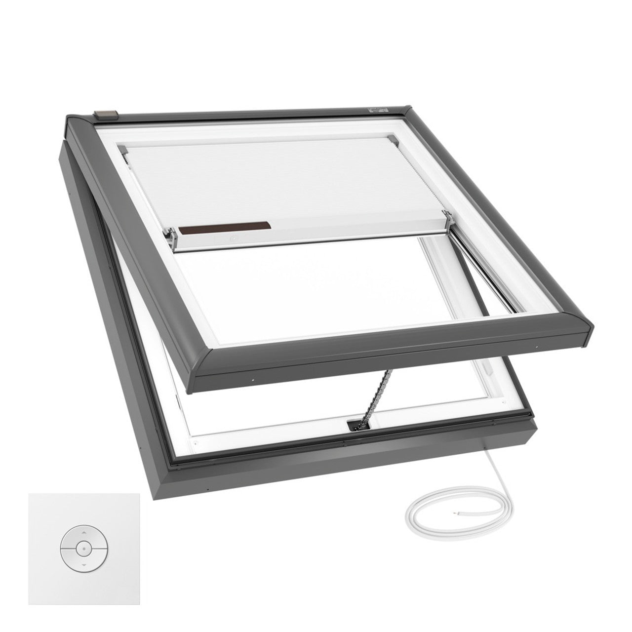 VELUX Solar/Electric Venting Curb Mount VCS/VCE 2222 Max OD curb 26 5/8 by 26 5/8 w/ Pre-Installed White Room Darkening Shade