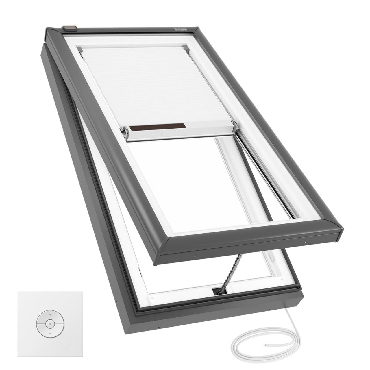VELUX Solar/Electric Venting Curb Mount VCS/VCE 2234 Max OD curb 26 5/8 by 38 5/8 w/ Pre-Installed White Room Darkening Shade