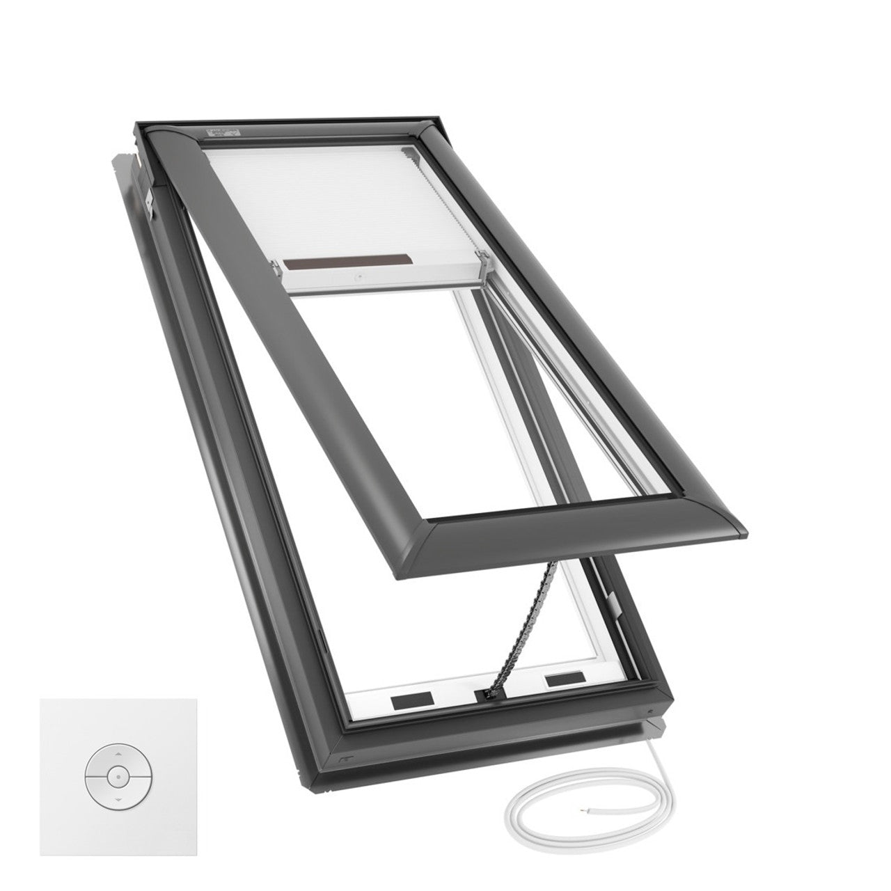 VELUX Solar/Electric Venting Deck Mount VSS/VSE M08 ROUGH OPENING 30 9/16 by 54 15/16 OD w/ Pre-Installed White Room Darkening Shade