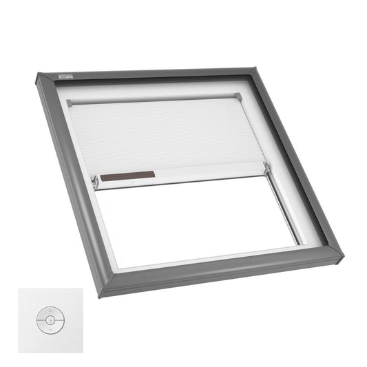 VELUX Fixed Curb Mount FCM 3434 Max OD curb 38 5/8 by 34 5/8 w/ Pre-Installed White Room Darkening Shade