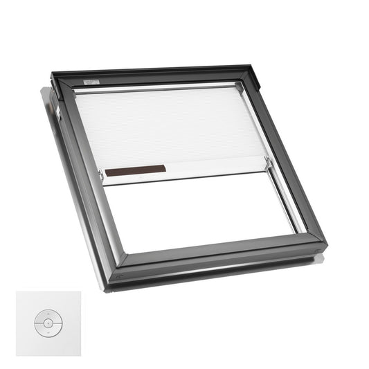 VELUX Fixed Deck Mount FS S06 ROUGH OPENING 44 1/4 by 45 3/4 OD w/ Pre-Installed White Room Darkening Shade
