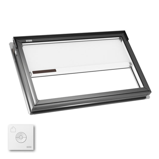 VELUX Fixed Deck Mount FS S01 ROUGH OPENING 44 1/4 by 26 7/8 OD w/ Pre-Installed White Room Darkening Shade