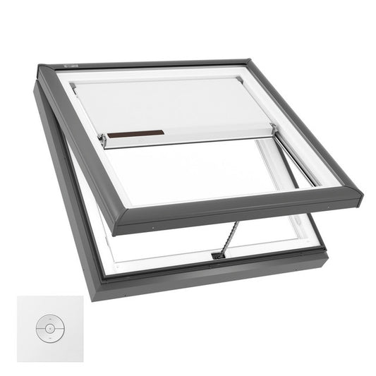 VELUX Manual Venting Curb Mount VCM 2222 Max OD curb 26 5/8 by 26 5/8 w/ Pre-Installed White Room Darkening Shade