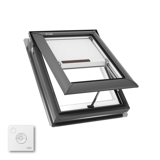 VELUX Manual Venting Deck Mount VS C01 ROUGH OPENING 21 by 26 7/8 OD w/ Pre-Installed White Room Darkening Shade