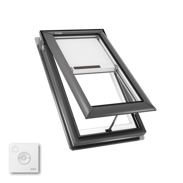 VELUX Manual Venting Deck Mount VS C04 ROUGH OPENING 21 by 37 7/8 OD w/ Pre-Installed White Room Darkening Shade
