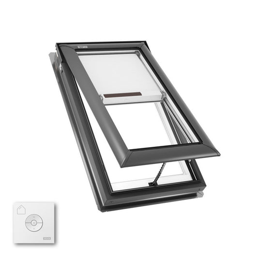VELUX Manual Venting Deck Mount VS C04 ROUGH OPENING 21 by 37 7/8 OD w/ Pre-Installed White Room Darkening Shade