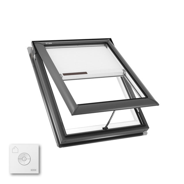VELUX Manual Venting Deck Mount VS M04 ROUGH OPENING 30 1/16 by 37 7/8 OD w/ Pre-Installed White Room Darkening Shade