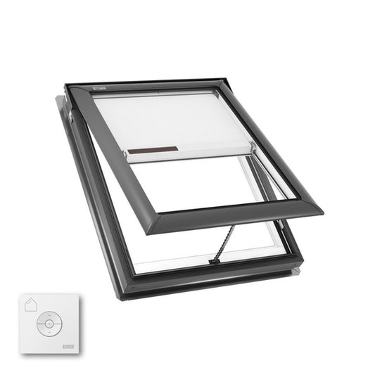 VELUX Manual Venting Deck Mount VS M04 ROUGH OPENING 30 1/16 by 37 7/8 OD w/ Pre-Installed White Room Darkening Shade