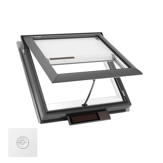VELUX Solar/Electric Venting Deck Mount VSS/VSE S06 ROUGH OPENING 44 3/4 by 46 1/4 OD w/ Pre-Installed White Room Darkening Shade